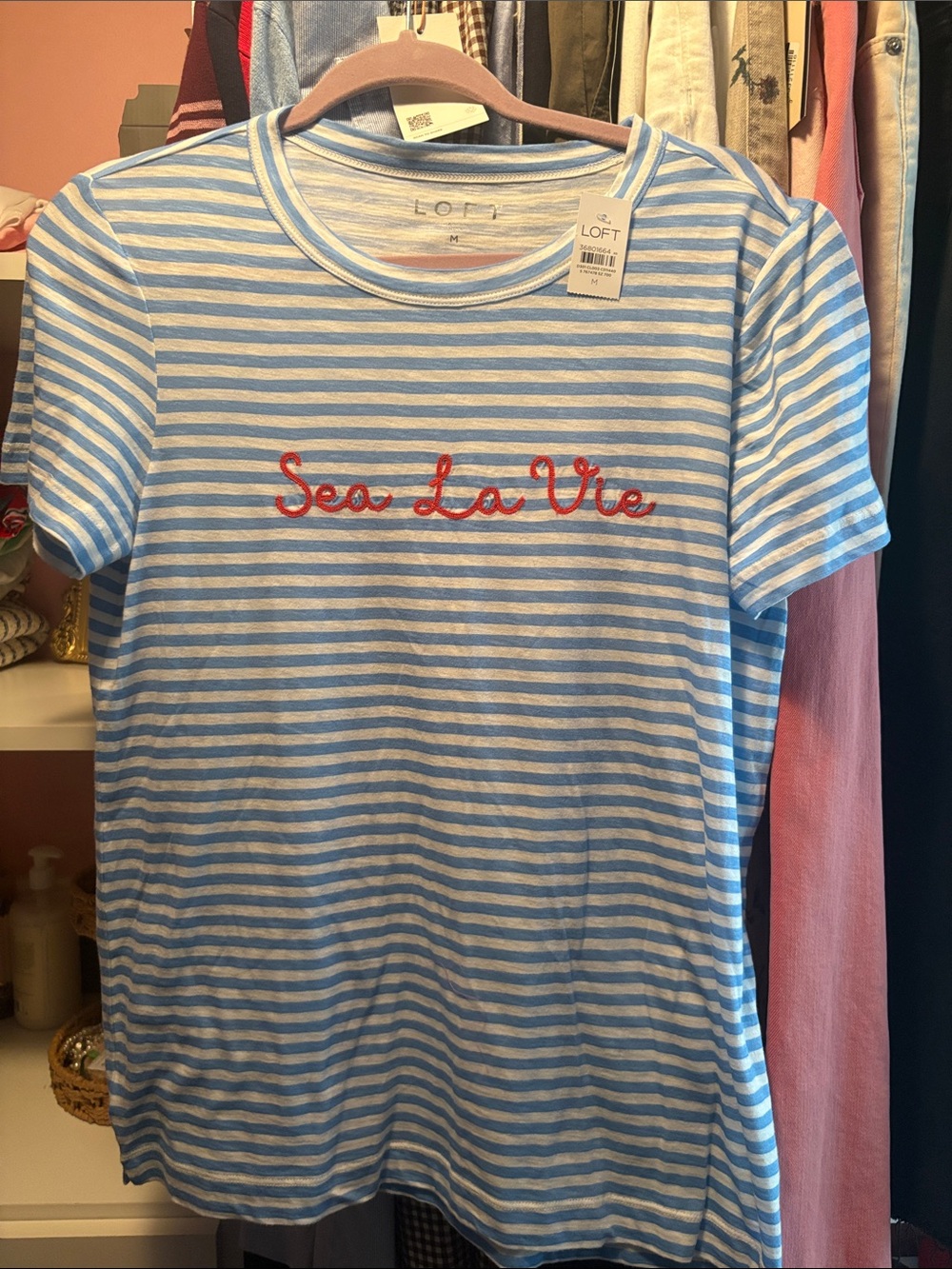 LOFT Blue & White Striped 'Sea La Vie' Tee